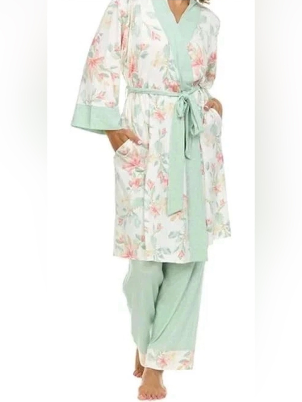 Floral Mint Green Polka Dot 3-Piece Sleep Set - Picture 6 of 8